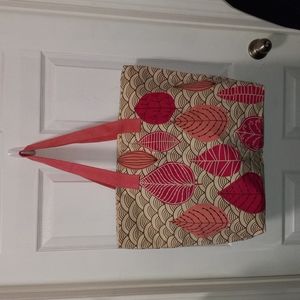 NEW Large Canvas Tote Bag / Zipper closure & inside pocket / leaves